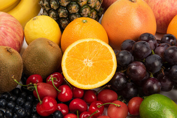 group of fresh ripe fruits . Food concept background.