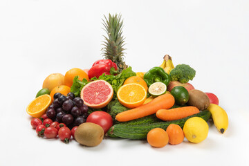 Assorted fresh ripe fruits and vegetables. Food concept background.