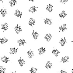 Doodle simple vector seamless pattern of hand-drawn peonies. Seamless random pattern of hand-drawn peonies. Isolated on white background.
