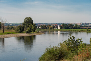 Fototapeta na wymiar View of Elbe river with nature scenery in the background