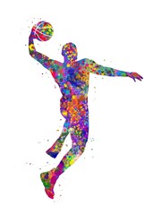 Basketball player watercolor art, abstract painting. sport art print, watercolor illustration rainbow, colorful, decoration wall art.  © Yahya Art