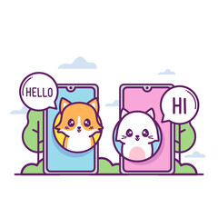 cute corgi and cat making call
