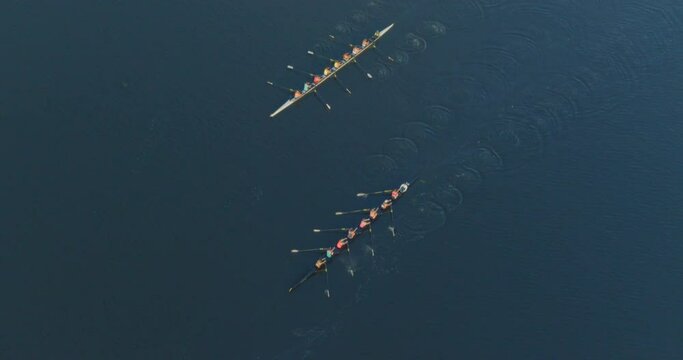 Aerial of dragon boat race during annual Riverfront Dragon Boat Festival