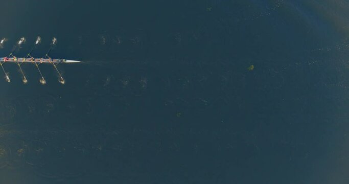 Aerial of dragon boat race during annual Riverfront Dragon Boat Festival