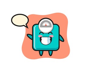weight scale cartoon character doing wave hand gesture