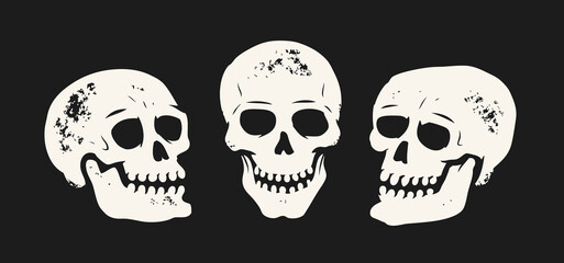 Grunge skull set. Skeleton symbol vector illustration