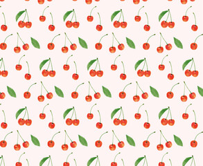 さくらんぼ　サクランボ　チェリー　背景　ピンク　手描き　イラスト
