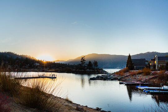 lake landscaping from last week at Big Bear Lake California. 
I took this photo with my old Canon 5D Mark iii with 24-70mm lens...   Lovely sunset caught at the moment. 