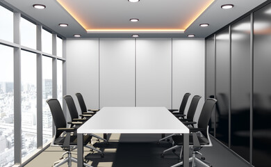 Meeting room for business, empty wall for company name, 3d rendering.