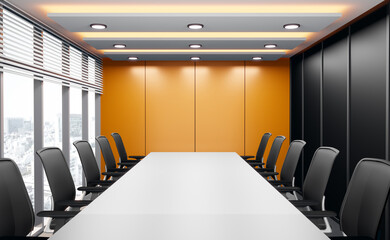 Meeting room for business, empty wall for company name, 3d rendering.