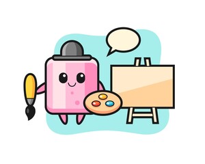 Illustration of marshmallow mascot as a painter