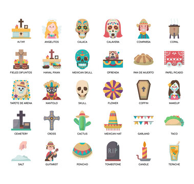 Set of day of the dead thin line and pixel perfect icons for any web and app project.