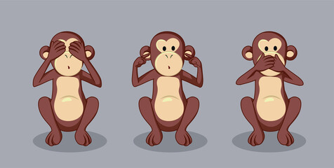 Three Wise Monkeys Vector Illustration