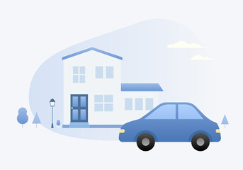 Vector illustration of house and car.