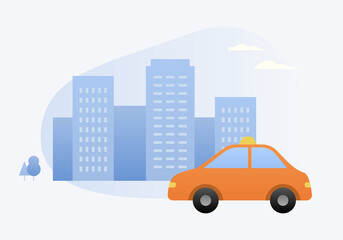 Vector illustration of building and taxi.