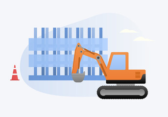 Vector illustration of the construction site and excavator.
