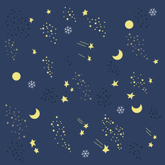 Obraz na płótnie Canvas Moon and stars pattern illustration on blue background.