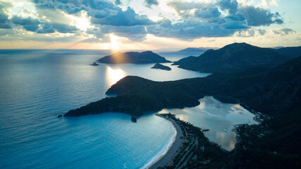 Amazing beautiful panoramic view from drone of natural park of Oludeniz and Fethiye blue lagoon and tranquil aquamarine dead sea.  © Aleksey