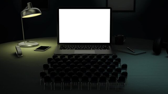 laptop presentation from home in pandemic times. 3d rendering