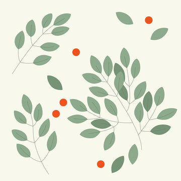 Green Leaves And Red Fruit Pattern Vector Illustration.