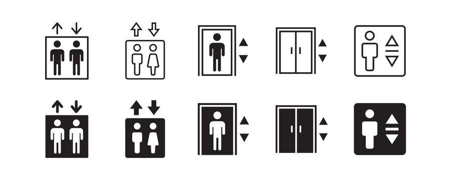 Elevator sign. Elevator, lift icon set. Vector graphic illustration. Suitable for website design, logo, app, template, and ui. 