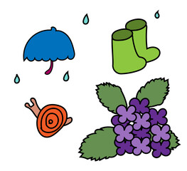 傘と長靴とてんとう虫とアジサイ