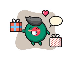 bangladesh flag badge mascot cartoon giving the gift