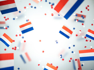Fototapeta na wymiar Netherlands King's birthday, liberation day. flags on a foggy background. The concept of freedom, patriotism and memory. National Unity and Solidarity Day