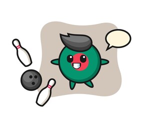Character cartoon of bangladesh flag badge is playing bowling