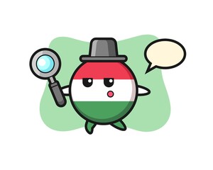 hungary flag badge cartoon character searching with a magnifying glass