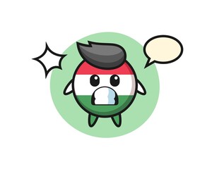 hungary flag badge character cartoon with shocked gesture