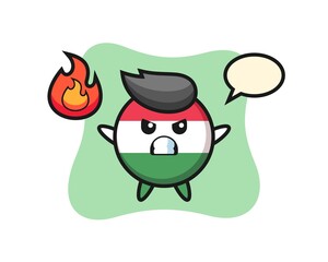 hungary flag badge character cartoon with angry gesture