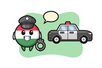 Cartoon mascot of hungary flag badge as a police