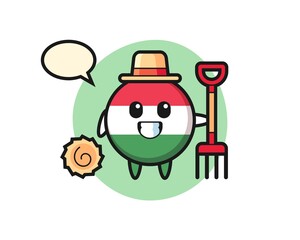 Mascot character of hungary flag badge as a farmer