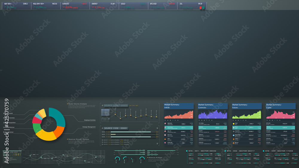 Poster business stock market, trading, info graphic with animated graphs, charts and data numbers insight a