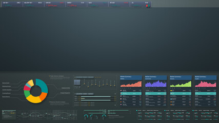 Business stock market, trading, info graphic with animated graphs, charts and data numbers insight analysis to be shown on monitor display screen for business meeting mock up theme