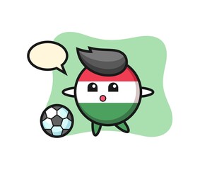 Illustration of hungary flag badge cartoon is playing soccer