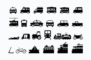 All Transport Vector Icons Set. Transportation, Logistics, Delivery, Shipping, Railway, Airways, Ambulance, Emergency car symbols, emojis, emoticons, flat style vector illustration icons collection