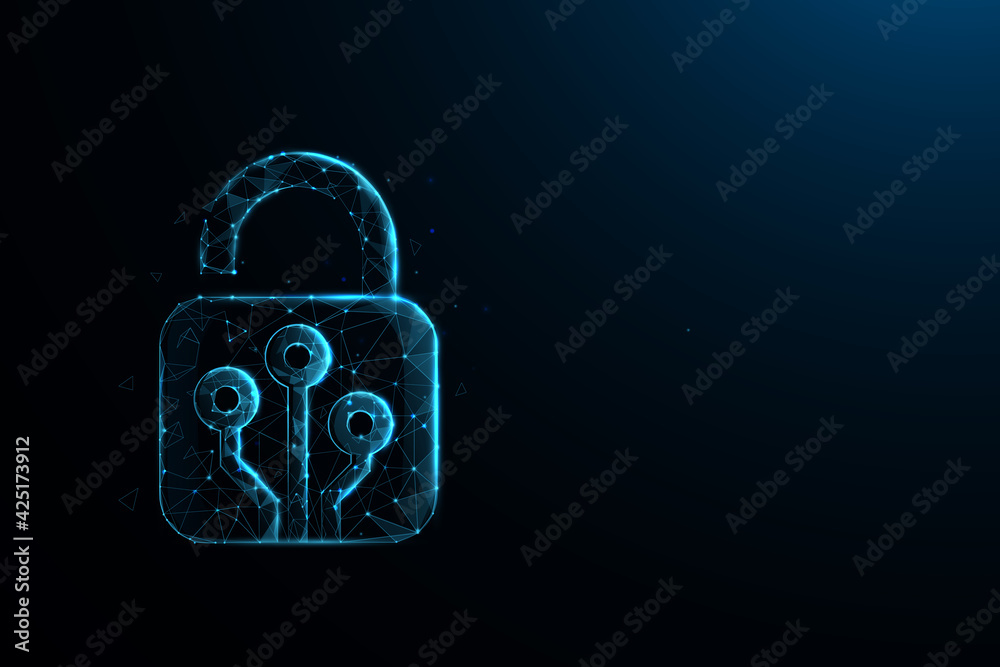 Leinwandbilder technology cyber security concept. lock symbol from lines and triangles, point connecting network on