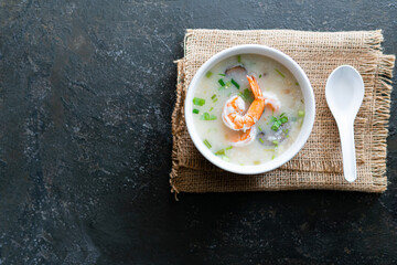 Thai Rice Soup With Shrimp.porridge or boiled rice soup with seafood