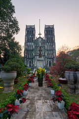 Fototapeta premium St. Joseph's Cathedral is a church on Nha Tho (Church) Street in the Hoan Kiem District of Hanoi, Vietnam. Its a late 19th century Gothic Revival (Neo Gothic style) church