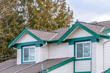 Top of a very neat and colorful home with gorgeous outdoor landscape in suburbs of Vancouver, Canada