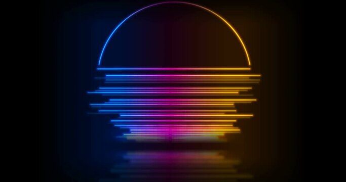 Retro 80s neon laser sun abstract colorful motion background. Seamless looping. Video animation 4K 4096x2160
