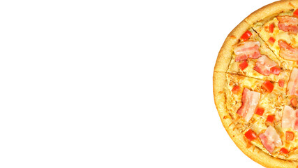 Pizza isolated on white background. Italian food concept. Appetizing pizza. Banner.