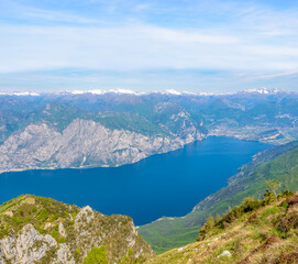 Fototapeta na wymiar Fragment of a nice mountain view from the trail at Monte Baldo in Italy.