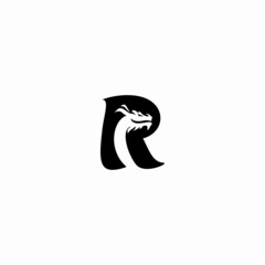 R Letter logo icon with dragon icon design vector illustration