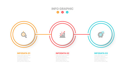 Naklejka na ściany i meble Business infographic design elements with circles process lines. Timeline with 3 steps, number options. Vector illustration.