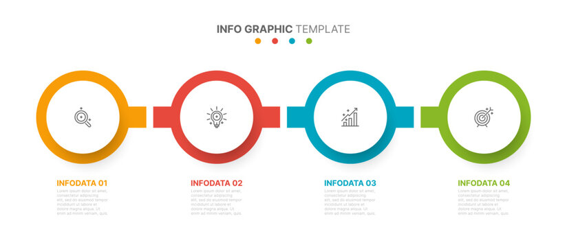 Business infographic template with circles design and marketing icons. Timeline with 4 number options. Vector illustration.
