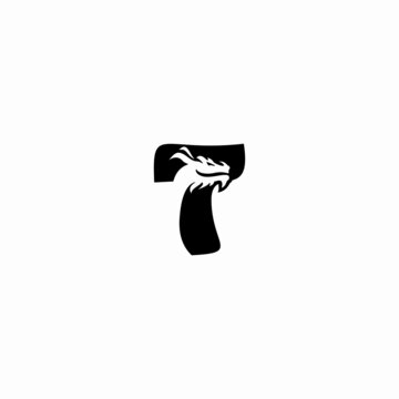T Letter logo icon with dragon icon design vector illustration