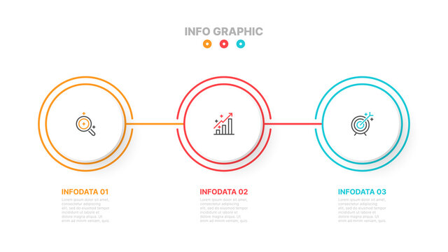 Business Infographic Design Elements With Circles Process Lines. Timeline With 3 Steps, Number Options. Vector Illustration.